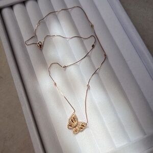 Rose Gold Plated Over Sterling Silver Butterfly Pave Crystals Delicate Necklace